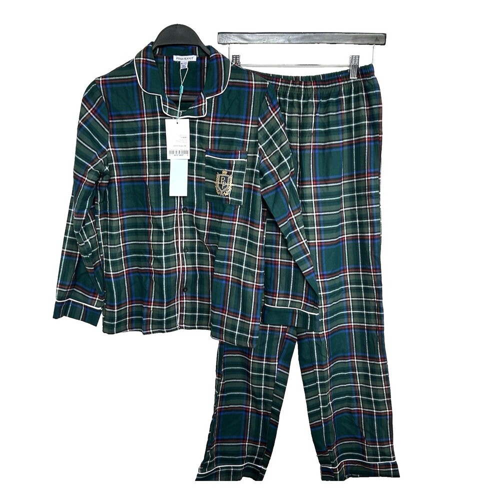 Posh Peanut Kids Green Tartan Plaid Flannelette Luxe Pajama Set Sz 10-12Yrs NEW